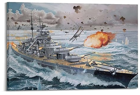 LADV Vintage WW2 Deutsche Marine Schlachtschiff Bismarck Kriegsschiff Dekorative Malerei Leinwand Wandkunst Bild 20 x 30 cm