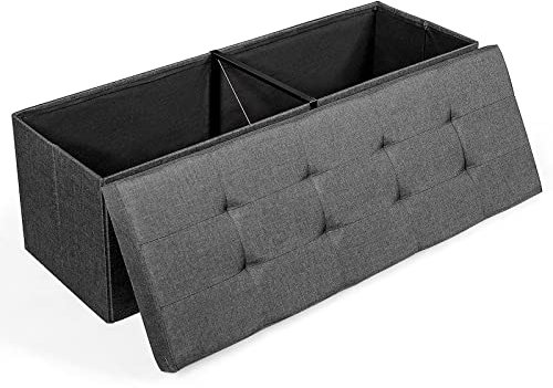 Multigot Folding Storage Ottoman, Fabric Padded Footstool Box Toy Chest with Lid, 100L/120L Capacity Bed End Stool Shoe Bench for Living Room Bedroom Hallway (Dark Grey, 110 x 38 x 38cm)