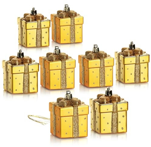 com-four® 8X Christbaumanhänger Geschenk - Weihnachtskugel Geschenkbox - Christbaumschmuck in Geschenk-Form für die Weihnachtsbaum-Dekoration - bruchfester Baumschmuck