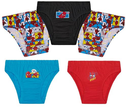 Marvel Spiderman Boys Pants Multipack of 5 Soft Breathable Toddlers Kids Underwear Assorted Captain America Hulk Avengers (4-5 Years, Multi Spiderman)