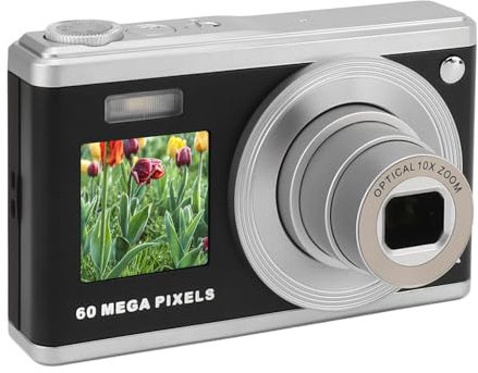 Digital Camera, 60MP 4K HD Video Camera with 2.88 IPS Display, 10X Optical Zoom, Auto Focus & Anti Shake, Front and Rear Dual Lens, Compact Selfie Camera for Kids, Student (Black)