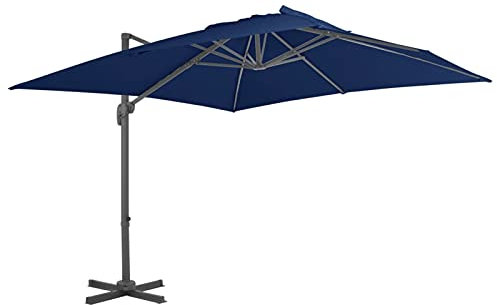 LAPOOH Parasol déporté avec mât en Aluminium 3x3 m Bleu azuré,Parasol De Jardin Exterieur,Protection UV,Parasol,