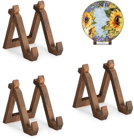 ANBOXIT Plate Display Stand, 3 Pack 6 Inch Plate Holder for Displaying, Decorative Picture Frame Dish Photo Plaque Platter Wood Stand