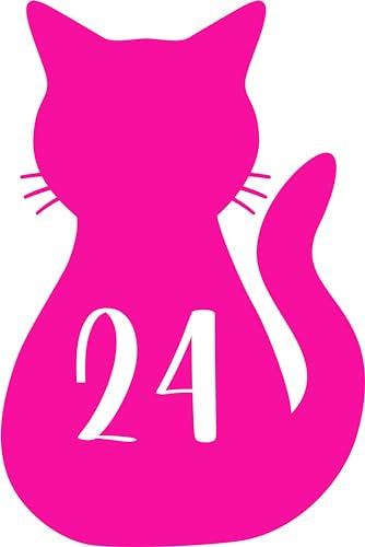 Pack of 3 Personalised Wheelie Bin Stickers Custom House Number - Cat Design - Stick On House Numbers - Birthday Number Decorations (Pink)