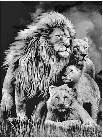 SHEGZHUC 40x50cm Diamond Painting Löwe und Löwin Diamond Painting Löwe Schwarz Weiß Tiere 5D Diamant Painting Tiere Stickerei Kreuzstich Diamant Malerei Kunst Bilder Geschenk Wanddekoration