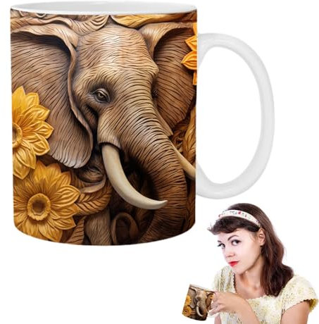 Elefant-Teetasse – -Elefantenblüten-Teetasse, Keramik-Tassen für heiße Schokolade, Tiermuster, elegante Getränkebecher, Elefanten-Druck, Kaffeetasse, -gedruckte Ornament-Tasse für Damen und Herren