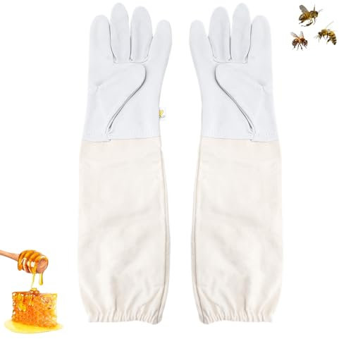 ZMDMAH Weiß Imker Handschuhe aus Ziegenleder, Imkerhandschuhe Stichfest Geeignet für Männer Frauen und Kinder Imkerei Zubehör,Handschuhe Imker,Imker zubehör,Imkerhandschuhe Leder für die Gartenarbeit