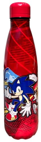 CARTOON Botella térmica de acero inoxidable con tapón desenroscable, botella térmica de acero inoxidable para niños, 500 ml (Sonic 1, rojo)