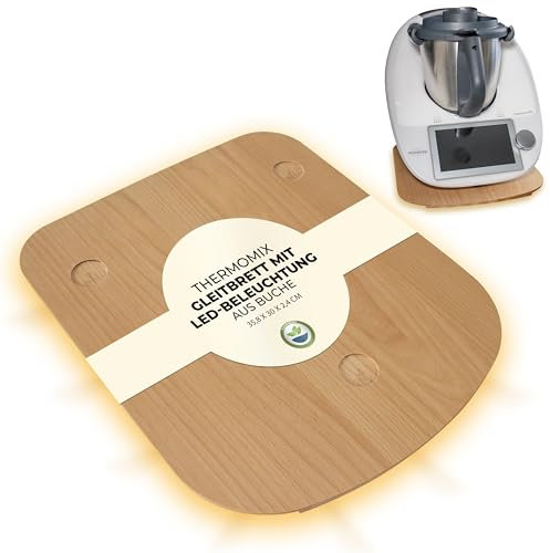 RoRo1992® Thermomix Gleitbrett mit LED-Beleuchtung für TM5 & TM6 – Slider-Brett 35,8 x 30 cm, standfest & nachhaltig – Schützt die Waage, verträgt Vibrationen – Leuchtbrett aus Buchenholz