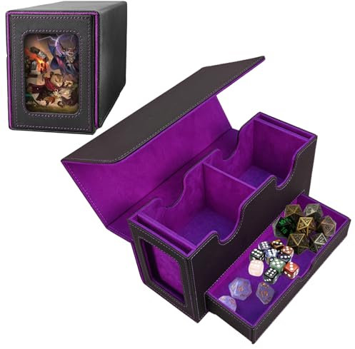Caja de mazo con ventana de exhibición, caja de almacenamiento de tarjetas coleccionables con bandeja de dados, cubierta Commander con tapa magnética, capacidad para más de 200 tarjetas coleccionables