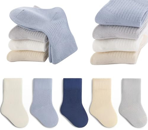 QIYIENDIAN Calzini in cotone morbido 5 paia di calzini elastici colori solidi bambini Ragazzi Ragazze（Blue,3-5Y