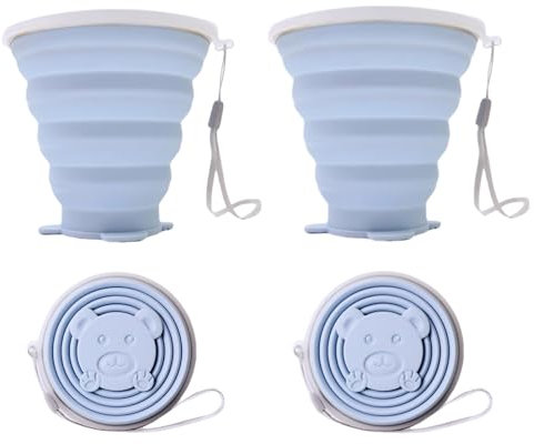 270ml Bicchiere Portatile Pieghevole da Viaggio con Coperchio in Plastica, Bicchiere Pieghevole in Silicone Senza BPA ,Riutilizzabile, Ideale per Picnic, Campeggio, Escursionismo e Viaggi (blu+blu)