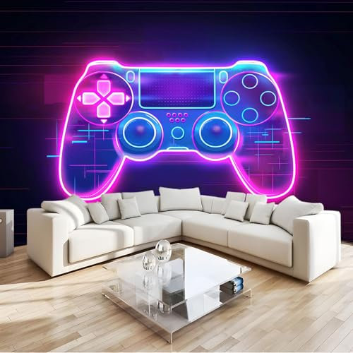 Tapete 3D Fototapete Gamepad Neon Schwarz 350x256 cm Vliestapete Wandtapete Wandbilder 3D Druck Foto Tapeten für Wohnzimmer Schlafzimmer Vlies Tapete Motivtapeten