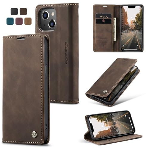 Cracedily Handyhülle für iPhone 14 Hülle, Klapphülle Premium Lederhülle Klappbar Flip Case Tasche Magnet Kartenfach Standfunktion Klapphülle Schutzhülle für iPhone 14, Kaffee