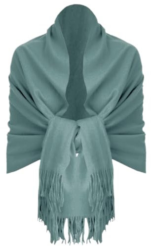 Van Der Rich ® - Eleganter einfarbiger Schal aus Wolle mit Fransen Warm und weich - Damen (Uni Nebelblau)