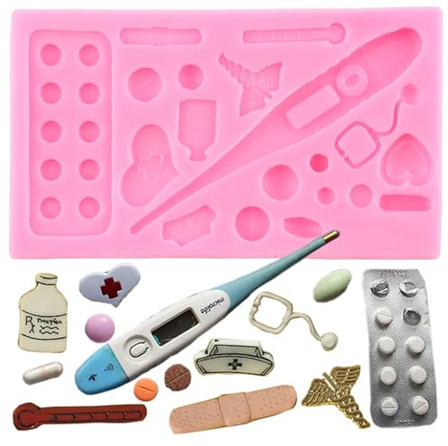 XMOLDNMS Silikonform Für medizinische Geräte, Thermometer, Stethoskop, Medizinflasche, Krankenschwesterkappe, Fondantformen Zum Dekorieren Von Kuchen, Blütenpaste, Süßigkeiten, Polymer-Ton