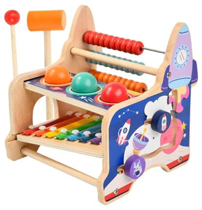 Krujecnt Ball Hammer Xylophone Toy - Wooden Musical Toys | Hammering Pounding Toys Developmental Xylophone for 3-5 Years Old Boys