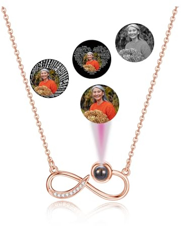 JSDDE Personalised Projection Necklace with Picture inside Customized Photo Necklace Memorial Infinite Necklaces Gifts for Women Girls Christmas