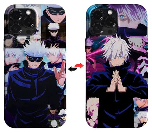 Takeshii Anime-Schutzhülle für iPhone 13 14 15 Pro Max Satoru Gojo Manga 3D Jujutsu Kaisen Case, stoßfest, Militärqualität, kratzfest, 2 Designs in 1 Multivisual JJK