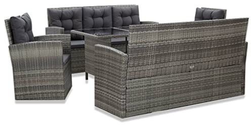 Willood 5 TLG. Garten Lounge Set mit Auflagen bis 8 Personen Gartenmöbel Set Sitzgruppe Poly Rattan Grau