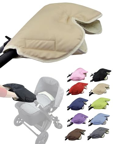 BAMBINIWELT Handmuff mit Lammwolle – warmer Handwärmer für Kinderwagen, Buggy & Radanhänger – wasserfest, winddicht & waschbar – Universalgröße, ideal für Winterspaziergänge, Farbe: beige
