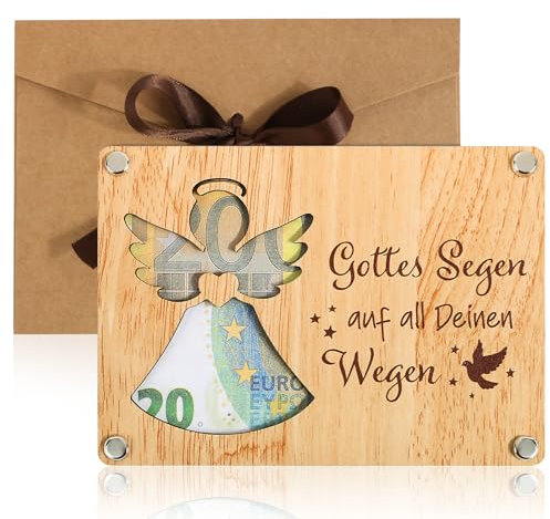 BOFUNX Engel Geldgeschenk Kommunion Taufe Geldgeschenk aus Holz Kommunion Geburtstag Geldgeschenk Verpackung für Jungen Mädchen
