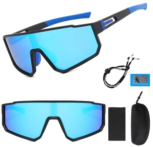 Schnelle Brille,Fahrrad Sonnenbrille Herren Polarisierte Fahrradbrille Damen Laufbrille Winddicht Sportbrille UV400 Schutzbrille Radbrille für Radfahren Fahren Laufen Golf Ski Bergsteigen Angeln Blau