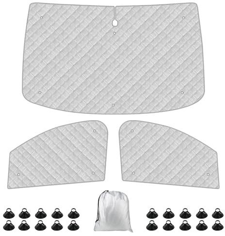 Sonnenschutz Frontscheibe Kompatibel mit VW Caddy Life Tramper 2004-2019 - 3PCS Thermomatte Auto Sonnenblende Frontscheibenabdeckung, Windschutzscheiben Innen Verdunkelung