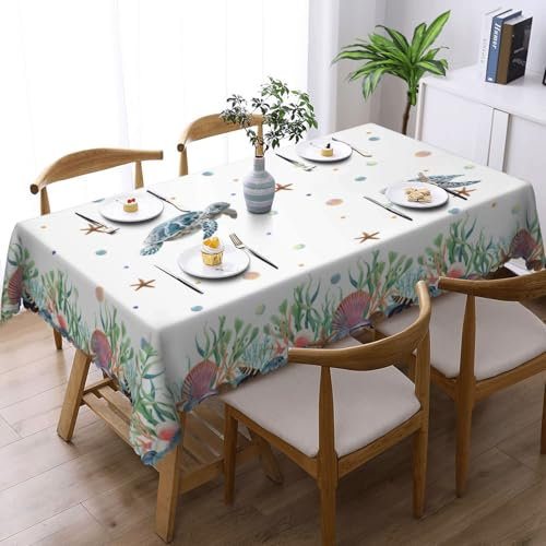 Tischdecke Abwaschbar Rechteckig 110x140cm, Schildkröten Gartentischdecke Tischdecken Fleckschutz Tischwäsche Wasserdicht Tischtuch für Draußen Esszimmer, Küche, Garten, Party, Hochzeiten,Haushalt