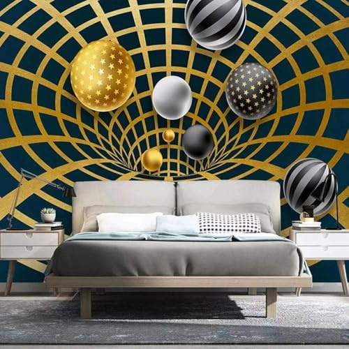 Sphere Sphere Gold Wire Grid 3D Wallpaper Feature Office Living Room Sofa Bedroom TV Background Wall Decoration-300cm×210cm