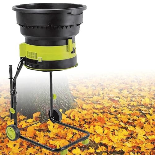 RKYRRKI Corded Electric Leaf Mulcher Shredder, Bladeless Portable Garden Shredder with Wheels, 8000rpm Shredders and Chippers with Collection Bag, Funnel Diameter 54cm, for Garden Leaves, Compost,40m