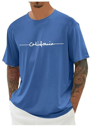 Men's Casual T-Shirt Short Sleeve Regular Fit Crewneck Tee Summer Graphic Tops with Pocket Light and Breathable Sports T-Shirt Gym Clothes Sweatshirts (Blue,XS)
