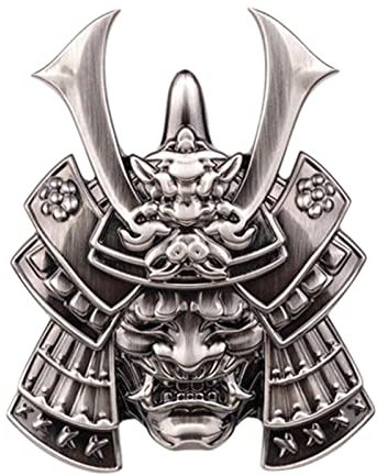 Okiyakusama Samurai Maske Sticker für Trinkbehälter, Laptops, Fahrzeugfenster Japanischer Krieger Aufkleber, Silber