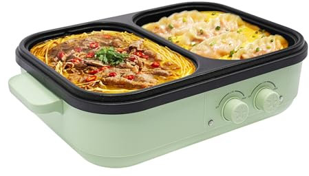 1300W Elektrischer Kochtopf, 2 in 1 Hot Pot Grill, Zweifache Temperaturregelung, Fassungsvermögen 1L(Hot Pot), 0.2L(Bratpfanne) für Familien, Familienfeiern, Treffen mit Freunden usw