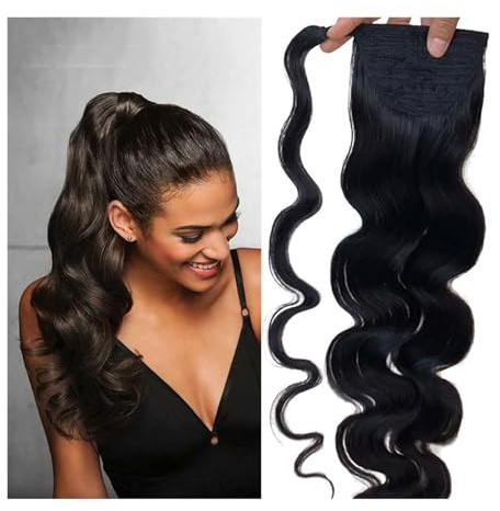 Pferdeschwanzverlängerung Um die Schnur Kopfbedeckung Hairpiece für Frauen Body Wave Pony Menschliche Haarspangen in brasilianischen Menschenhaar Remy Haarverlängerung Wraps Haarverlängerung (Brow