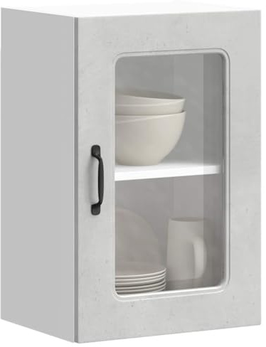 Emmtore Küchen-Hängeschrank mit Glastür Kalmar Herdumbauschränke Lucca Backofenschrank, Herdschrank, Ofenschrank,Betongrau Holzwerkstoff