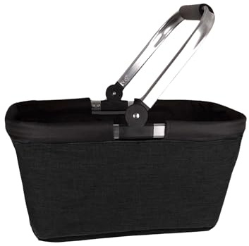 AWASG Einkaufskorb faltbar, 20L Tragekorb mit Alurahmen faltbar, Geschenk Einkaufstasche Mama, schwarz