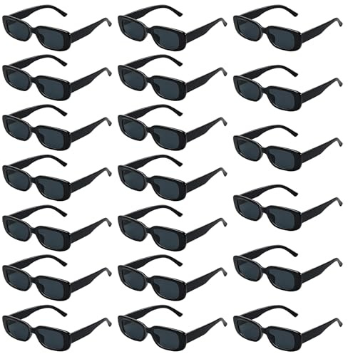 Demlaka 20 Stück Vintage Rechteckige Sonnenbrille, Retro Sonnenbrillen Schmal, Modische Retro-Brille mit UV Schutz, 90er Trendy Brille für Damen Herren für Party, Geburtstag und Konzerte, Schwarz