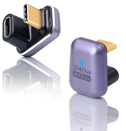 Duttek 180 Grad USB C Adapter, 240W U-förmiger winkelstecker USB C Stecker auf Buchse Adapter 40Gbit/s, unterstützt 8K@60HZ-Video für Steam Deck, Switch, Tablet, Laptop (2er Pack)