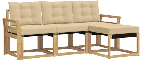 vidaXL Outdoor-Sofagarnitur mit Kissen 4 pcs Weiß und Beige, Garten-Sofa, modernes Lounge-Set für draußen, haltbar, gemütliche Terrasse-Sitze für jeden Anlass