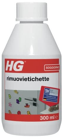 HG Etiketten-Entferner – Reinigungsflüssigkeit geeignet für Klebeentferner, klebriges Material, Teer, Fett und Öl von Oberflächen aus Holz, Metall und Kunststoff, 300 ml