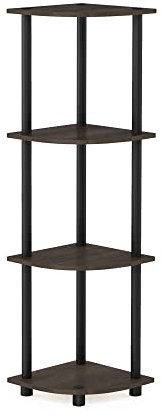 Furinno Eckregal mit 4 Ebenen, Holz, dunkelbraune Maserung/Schwarz, 29.46 x 29.46 x 110.49 cm