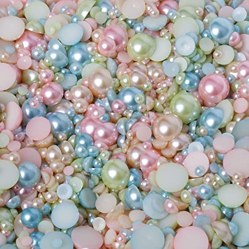 15g Mixed Colours Size Flat Back Pearls Cabochons Decoden 2mm - 12mm Bling (Bonbons)