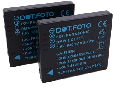 2 x Dot.Foto DMW-BCF10E, CGA-S/106C Premium 3.6v / 940mAh Rechargeable Battery for Panasonic Lumix DMC-FS62 DMC-FS10 FS6 FS7 FS15 FS30 FS42 FS62 DMC-FT3 DMC-TS4