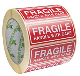 OliveBird 250 Aufkleber Zerbrechlich Fragile Aufkleber/Fragile Sticker 90 x 35 MM Groß Etiketten, weiß-rot-250 Stück