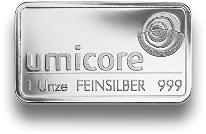 Silberbarren 1 Unze von Umicore - 999 Feinsilber - einzeln in Folie sicher verpackt