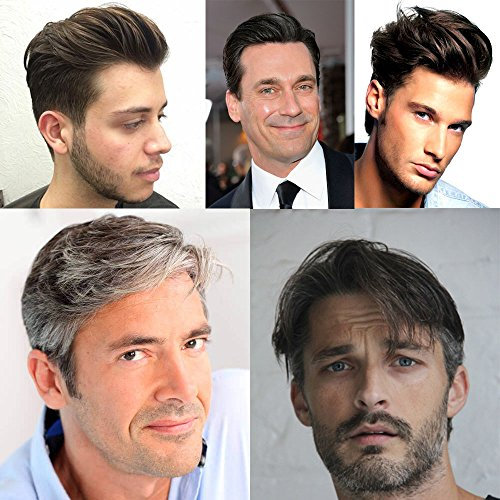 AIRAO Alle Pu Toupee Toupet Haarteil Ersatz Männer Perücken Gebleichte Knoten Unsichtbare Natürliche Aussehende - Indische Menschliche Haar #1B60(Aus Schwarz Mit 60% Weißes Haar)