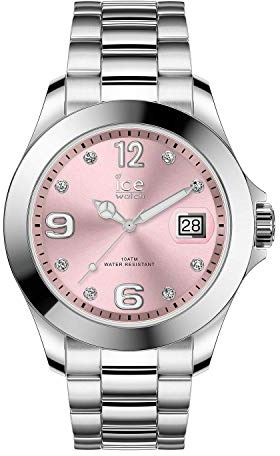 ICE-WATCH - ICE steel Light pink with stones - Silbergraue Damenuhr mit Metallarmband - 016776 (Medium)