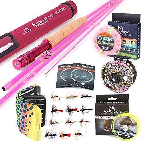 sprinton MAXIMUMCATCH Elegant Pink Fliegenrute für Damen, 2/5 wt, 6’6’’/9ft, 4 Teile Fliegenfischen Rute (Elegant 9' 5wt 4 Teile Rute und Rolle Combo)