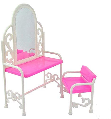 Uteruik Puppenhaus Miniatur Möbel Kunststoff Schminktisch und Stuhl Spielzeug Set Puppe Make-up Zubehör für Kinder 1 Set (#6)